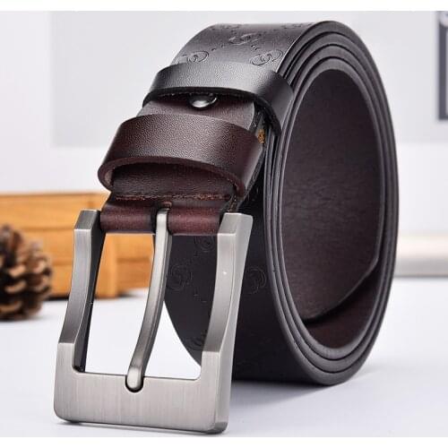 Aoluolan Men belt high Quality Genuine Leather Designer Cowhide new Mens Business pattern pin buckle belts