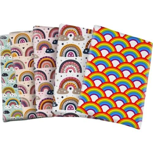Rainbow Color Pattern Printed Twill Polyester Cotton Fabric for DIY Hair Bow Scarf Home Textiles Materials 50*145cm