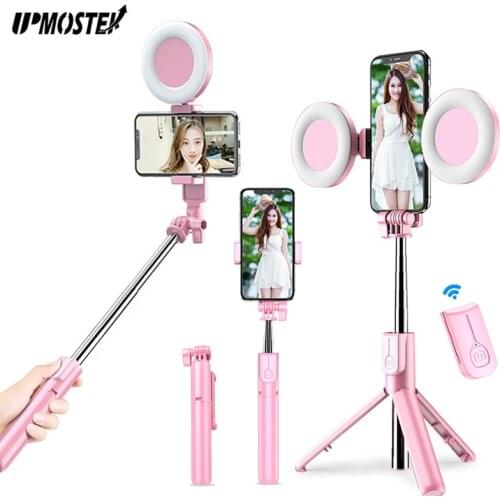 UPMOSTEK 4 in 1 Wireless Bluetooth Selfie Stick With LED Ring Light Foldable Tripod for iPhone Xiaomi Samsung OPPO Live Tripod