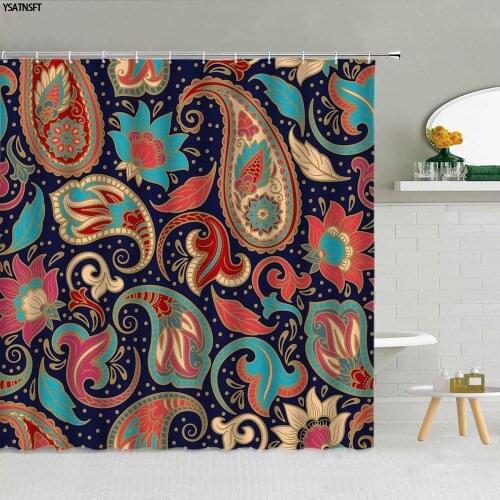 Bohemian Floral Pattern Shower Curtain Mandala Geometric Flower Print Pattern Bathroom Supplies Decor Hanging Curtains Washable