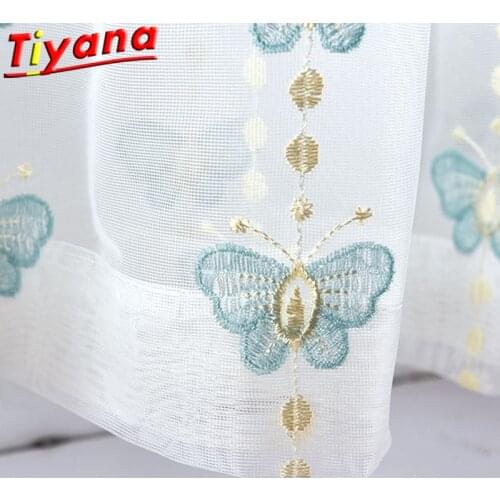 Blue /Pink Butterfly Curtains for Living Room Elegant Sheer Tulle Insect Window Drapes for Kitchen Balcony *VT