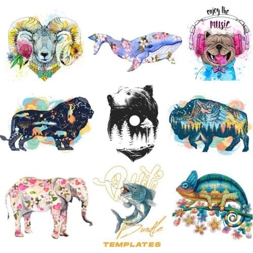 Prajna Animal Flower Heat Transfer Vinyl Iron On Transfers For Clothing DIY Whale Stripes Thermal Stickers On Clothes Applique