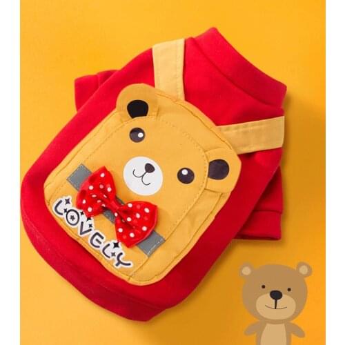 Bear Hoodies Dog Clothes Pet Cartoon Print Dogs Clothing Costume Cotton French Bulldog Warm Cute Autumn Red Boy Collar Perro