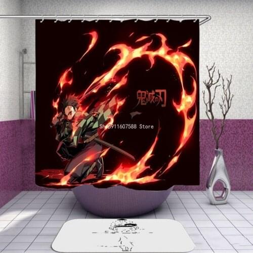 Anime Demon Slayer Shower Curtain Waterproof 3D Print Bathroom Set With Hook Bath Cartoon Pattern Kids Funny Luxury Screen Cover