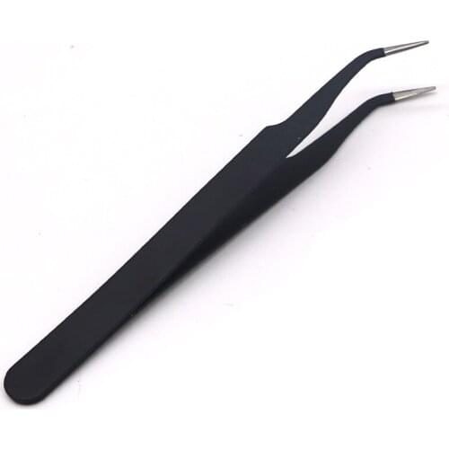 High Quality 1 pcs Anti-Static Stainless Steel Black Curved Tweezers Nipper Rhinestones Picking Tool False Eyelash Nail Art Tool