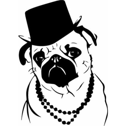 Funny Pug Dog Top Hat Applique Exquisite Car Window Decoration Personality Pvc Waterproof Applique Black/white, 17cm*12cm