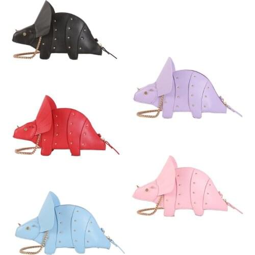 Women Fashion Dinosaur Shape PU Leather Rivet Chain Crossbody Shoulder Bag Girl Messenger Bags Mini Clutch Purse New 2021