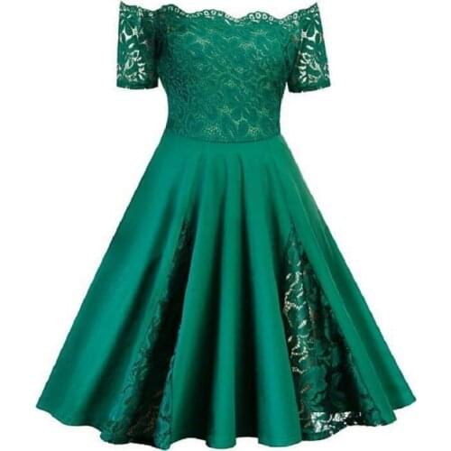 Womens Clothing 3 4XL 5XL 2021 Green 90x Style Lace Vintage Evening Party Plus Size Dresses Big Large Off Shoulder Midi Skirts