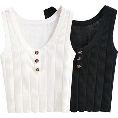 2021 summer women O Neck Pullovers versatile Knit vest casual sweater Button-up Knitwear Ice silk Tank Top Knitted Jumper Colete