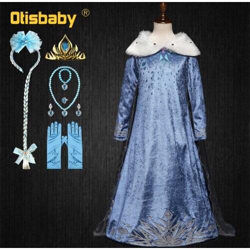 Winter Autumn Birthday Party Elsa Dress for Girls Snow Queen Snowflake Elza Costume Velvet long Sleeve Dress with Long Tail