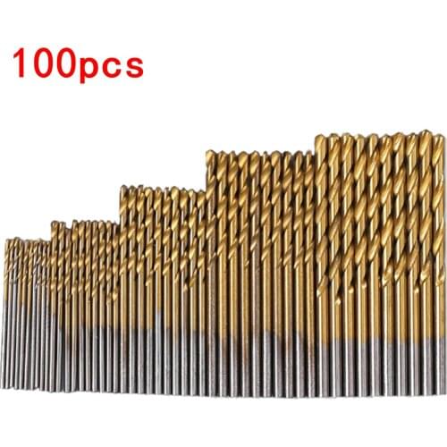 100/200pcs 1/1.5/2.0/2.5/3mm Titanium Coated Twist Bit, High Steel HSS Bit Set For Woodworking Plastics And Aluminum