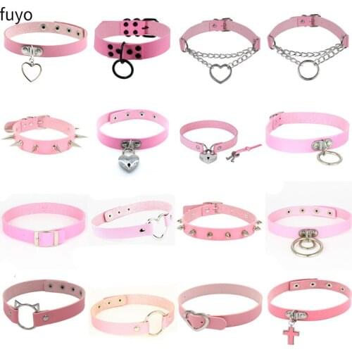 2021 fashion Black Heart Rivet Choker Necklace Sexy PU Leather Punk Rock Collar Bondage Choker Gothic Jewelry Party Necklaces