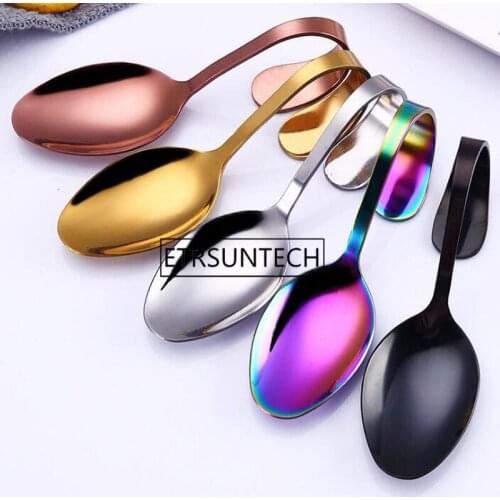 300pcs Creative Dessert Spoon Kitchen Stainless Steel Curved Handle Tableware Salad Donuts Cupcake Buffet Cake Tools