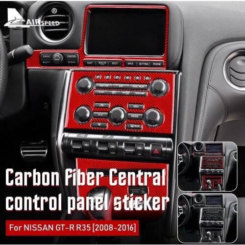 AIRSPEED for Nissan GTR R35 2008-2016 Accessories Car Interior Trim Carbon Fiber Air Conditioning CD Console Panel Cover Sticker