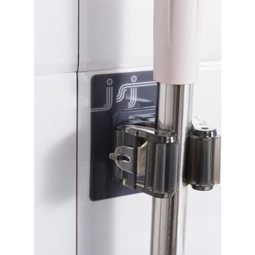 Bathroom Accessories Unmarked Mop Rack Bathroom Wall Hanging No Punch Mop Clip Holder Nail-free Multi-functional Mark-free Mop