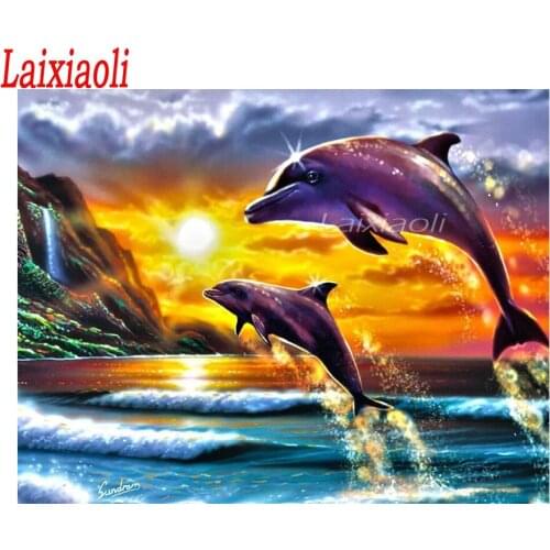 NEW Full Square/Round Diamond Painting Dolphin Diamond Embroidery Animal Pictures Of Rhinestones Diamond Mosaic Home Decoration