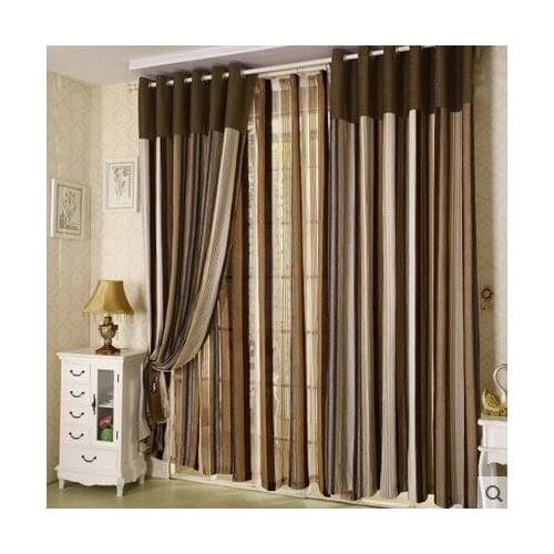 Free shipping new high-end European chenille fabric curtain vertical stripes of Chinese modern minimalist living room curtains