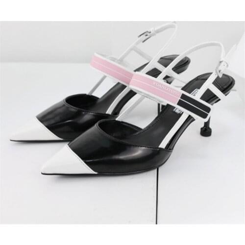 Patchwork pointy fashion high-heeled sandals for women summer 2019 new womens shoes patchwork womens single shoes versatile