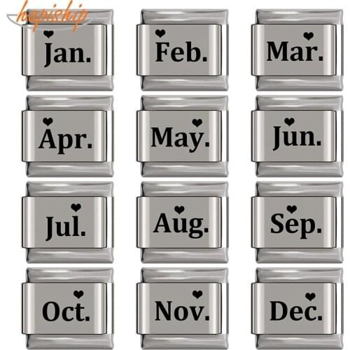 Hapiship 2019 New Original Daisy New Trend 12 Month Charm Links Fit 9mm Bracelet Stainless Steel Jewelry DIY Making DJ207