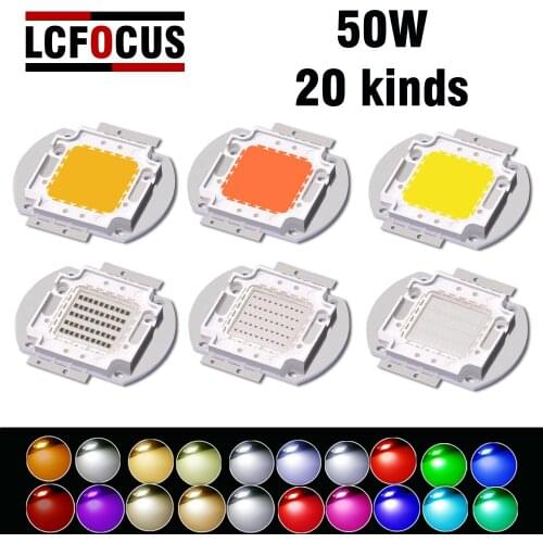 50W LED COB Chip Warm Natural White Red Blue Green Yellow RGB Full Spectrum High Power DIY 50 100 W Bulb