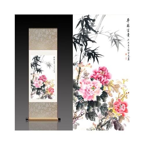 Flowers, birds and peonies, drawings of silk reels, living room decoration