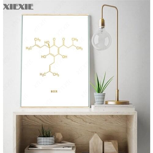 Beer Molecule Bar Decor Foil Print Chemistry Wall Art Canvas Painting Science Teacher Gift Pictures for Living Room Home Decor