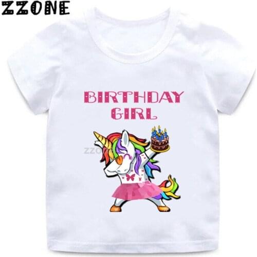 Kids Unicorn Cartoon T shirt Girls Happy Birthday Number 1-11 Print T-shirt Baby Birthday Present Funny Clothes