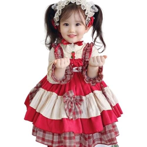 Custom Lolita Long Sleeve Childrens Red Dress Fluffy Dress Childrens Clothing Lolita Princess Dress Christmas Girls Clothes