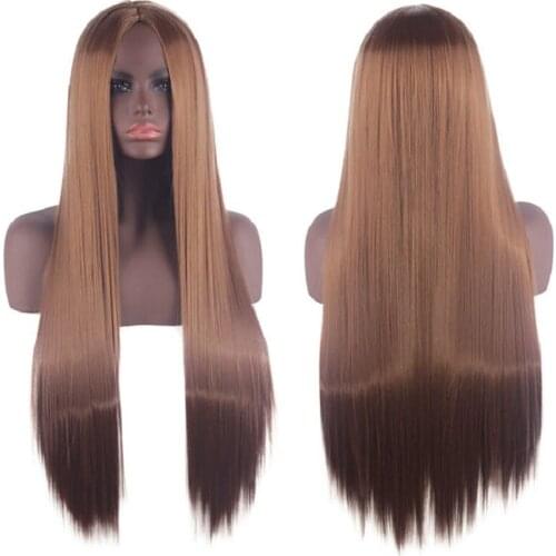 80 cm Long straight Middle Part brown Hair Wig Cosplay Heat Resistant Synthetic brown Wig for black Women
