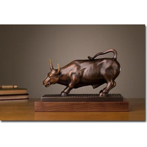 HOT SALE -home office Business equity market Wall Street cattle Money Drawing FENG SHUI Charging Bull bronze sculpture
