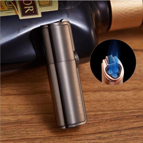 Jobon Gas Lighter ZB-307 Three Blue Windproof Flame Inflatable Cigar Tool Kitchen Accessories Men Gift With Fine Box