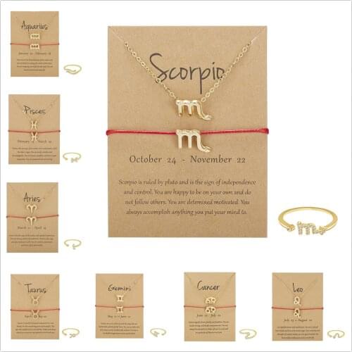 Geometric Symbol 12 Constellation Charm Jewelry Gold Color Star Zodiac Sign Pisces Aries Taurus Necklace For Couples Jewelry Set