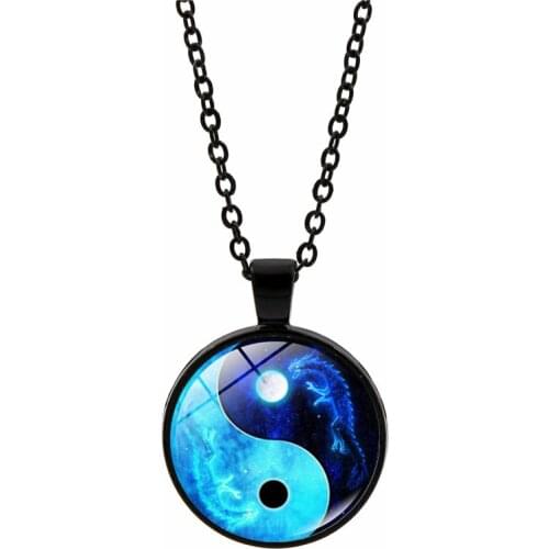 Hot Selling TaiChi Yin Yang Necklace Chinese Taoism Sign Photo Glass Cabochon Pendant Necklace Women Vintage Jewelry Gift
