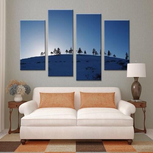 Hot Sells 4 Panels several trees on mountain winter Wall Art Picture Home Decoration for Living Room printed modern painting