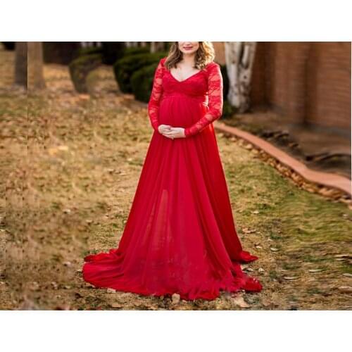 Long-Sleeved Lace Pregnant Women Sexy Loose Tail One-Piece Dress For Pregnant Women Maternity Dresses For Photo Shoot Vestidos