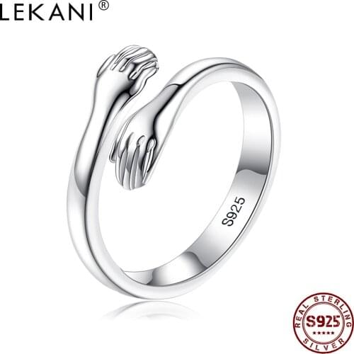 LEKANI Hand made Finger Ring For Women S925 Sterling Silver Both Hands Hug Shape Rings Simple Warm And Sweet Gift Fine Jewelry