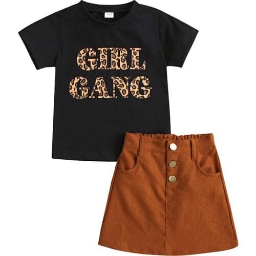 Summer Girls Kids Clothing Sets Toddler Fashion Outfits Letter Printed Short Sleeve T-Shirt Tops + Skirts 2pcs 18M - 6 Years