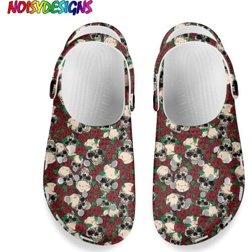 NOISYDESIGNS Hot Clogs Women Sandals Skull Red Rose Prints Summer Beach Comfort Outdoor Slides Hole Loafers Garden Sandals Women