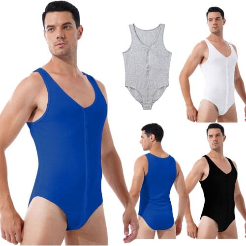 Men One-piece Swimwear Sleeveless Bodysuit Sports Gym Fitness Solid Color Leotard Skinny Jumpsuits Male Swimsuit Bathing Suits