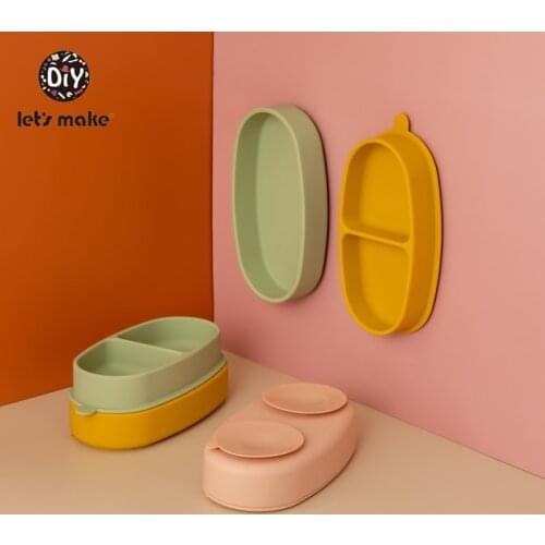 Lets Make Childrens Tableware Set Silicone Bowl Childrens Dishes For Kids Dinner BPA Free Plate Separate Sucker Adsorption
