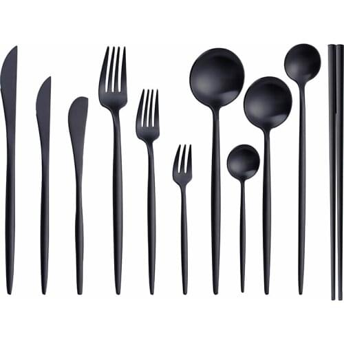 Western Tableware Cutlery Set Stainless Steel Black Dessert Kitchen Party Dinnerware Set Fork Knive Spoon Set Dropshipping