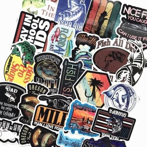 50Pcs Outdoor Camping Fisherman Go Fishing Stickers For Scrapbooking Album Luggage Laptop Phone Notebook Decals Sticker