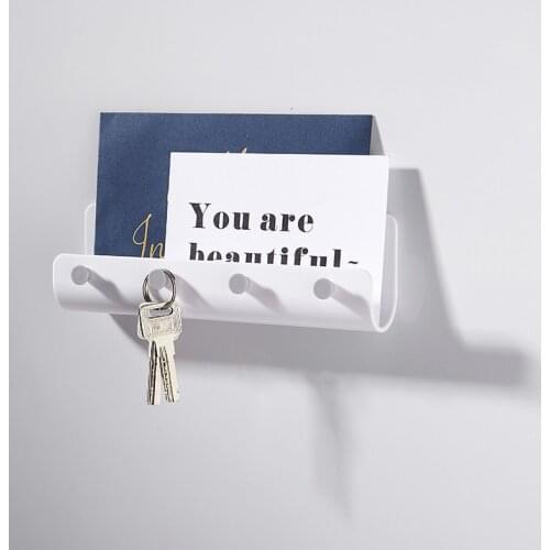 Wall Mounted Key Hanger 4 Hooks Hat Key Holder Kitchen Wall Rack Hanging Storage Shelf For Home Bedroom Door Back Decorative