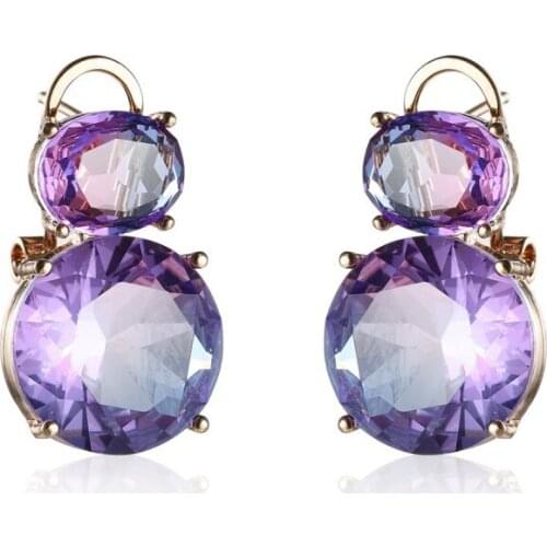 New Fashion Round Purple Zircon Pendant Earrings Fashion Geometric Shape Exquisite Simple All-Match Luxurious Temperament Jewelr