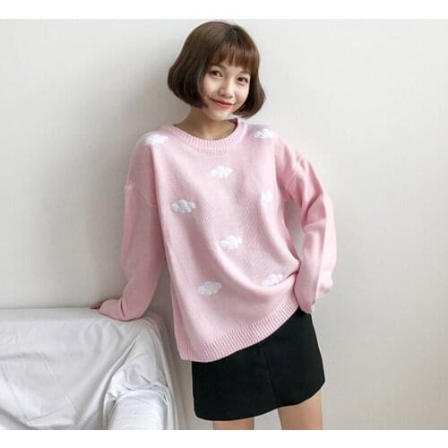 New fashion womens round neck creative cute old-fashioned loose cloud pattern sweater