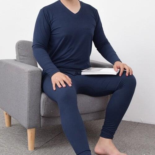 Autumn cotton Mens Underwears solid color big size V-neck Johns oversize Long suit 7XL 6XL 5XL 4XL 3XL