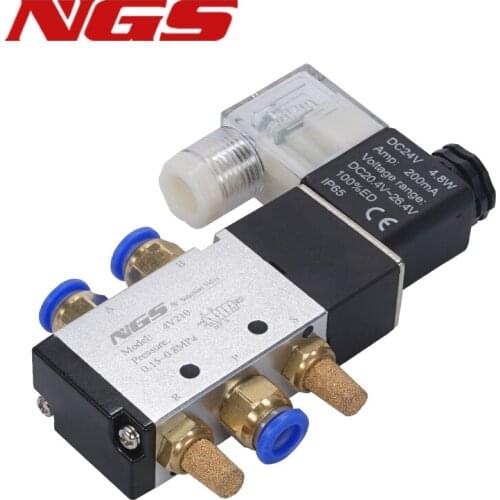 Pneumatic Electric Solenoid Valve 5 Way 2 Position Control Air Gas Magnetic Valve 12V 24V 220V Coil Volt 4mm-12mm Hose Fittings