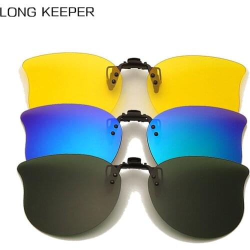 LongKeeper Polarized Clip On Sunglasses Men Yellow Lens Night Vision Sun Glasses Car Driving Flip Up Lens Eyewear Accessories