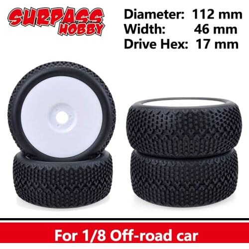 SURPASS HOBBY 112MM Rubber Tires 17mm Hub Hex Wheel Rim for 1/8 RC Car Crawler Buggy Off-Road Redcat Team VRX HPI Kyosho HSP