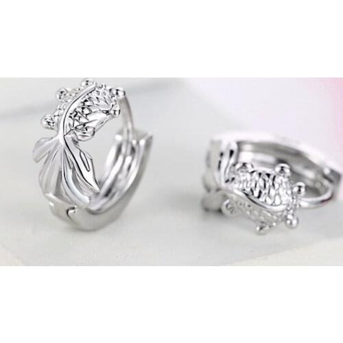 Cute 925 Sterling Silver Earrings For Women Fashion Goldfish Hoop Earring Girl Jewelry Exquisite Birthday Present Hot KOFSAC